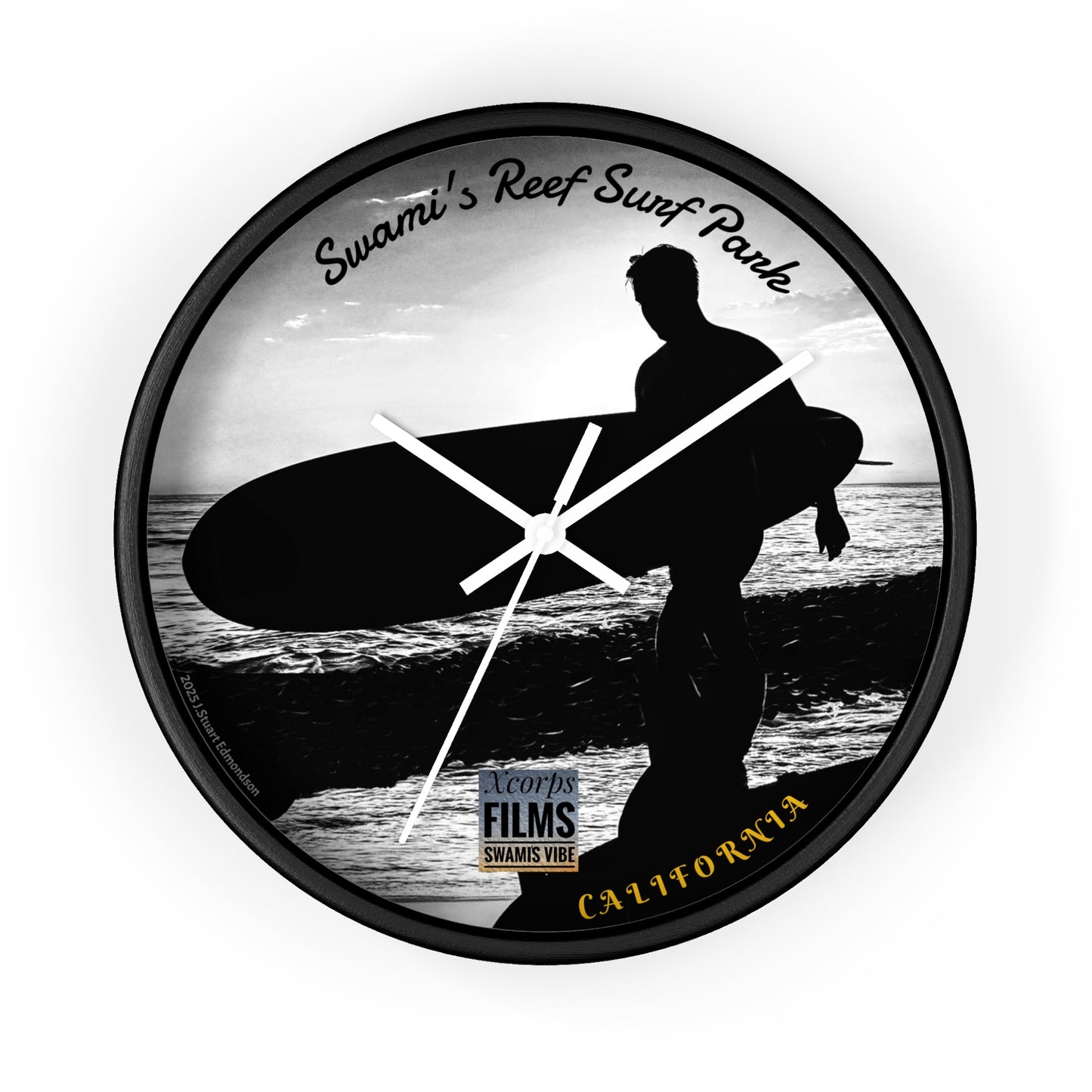 Swamis Vibe Encinitas California JSE Designs Swamis Surfer Silhouette Wall Clock #4. Surf-Inspired Wall Clock, Coastal Decor, Beach House Gift, Surfer's Home Accent, California Vibes, Unique Timepiece