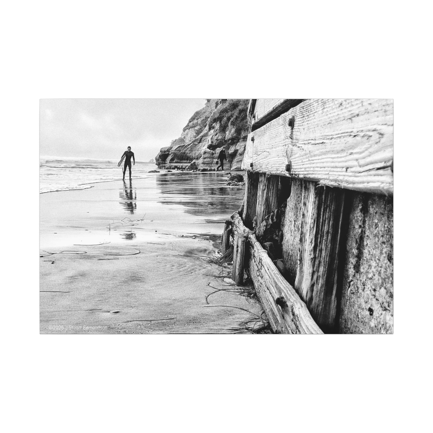 Swamis Vibe Encinitas California JSE Photograph #1221 Surfer on Swamis Beach BW Surfing Wall Art Print, Black and White Coastal Decor, Beach Lover Gift, Home Office Artwork, Surfer Canvas