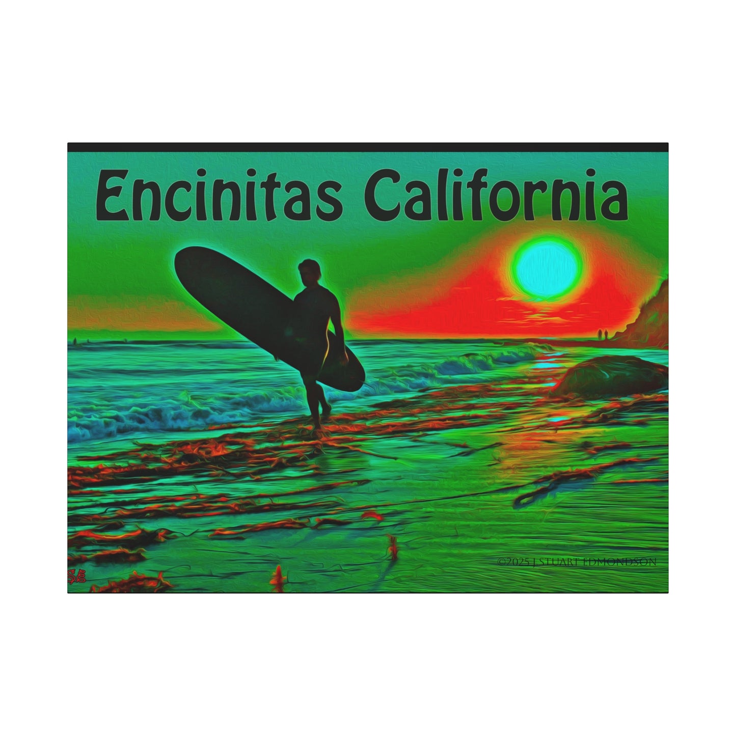 Encinitas California Surf Canvas Art | Coastal Wall Decor, Beach House Gift, Seaside Home Decor, California Art, Surfer Print