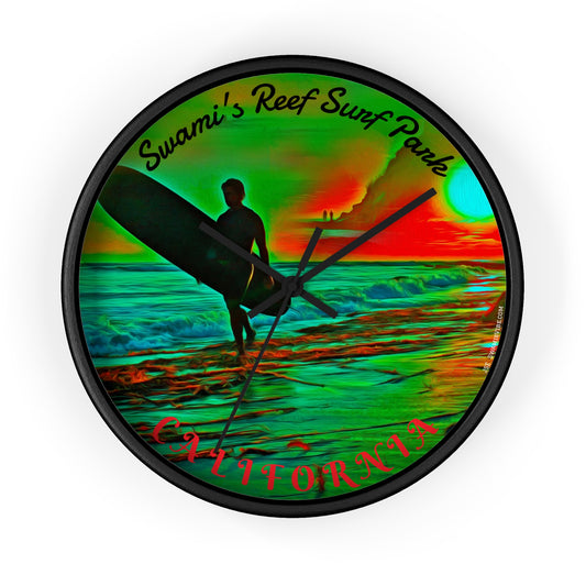 Swamis Vibe Encinitas California JSE Designs Swamis Surfing Sunset Wall Clock #3. Pop Art Sunset Surfer Wall Clock