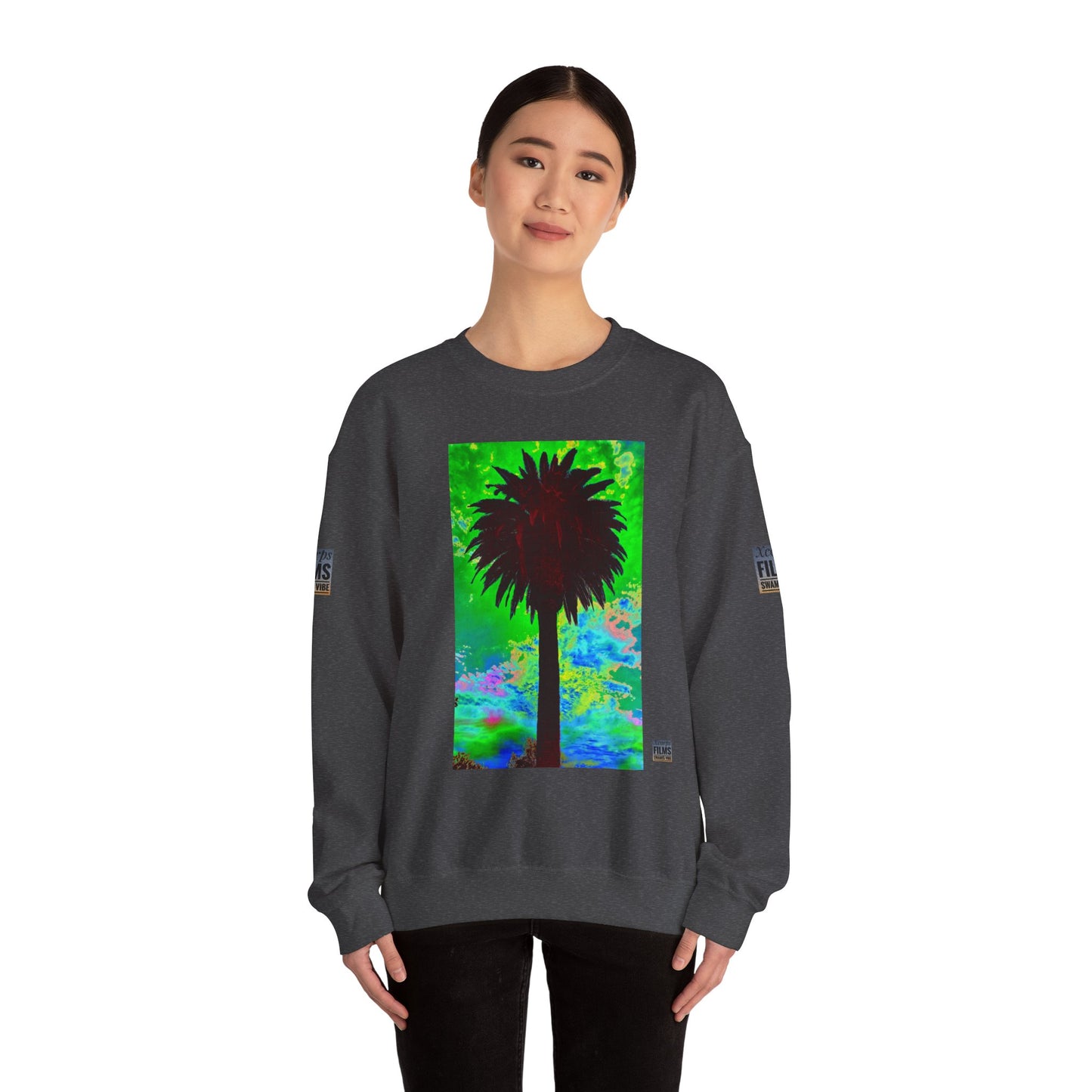 Palm Tree Surf Crewneck Sweatshirt - California Surfing Sunset JSE Surf Photo Designs #12525