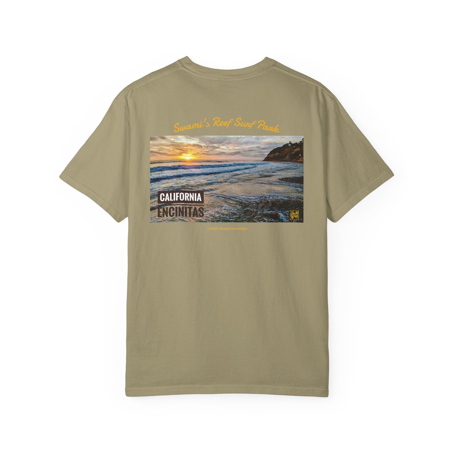 Swamis Vibe Encinitas California JSE Designs #1229 Swamis Vibe Film Unisex Sunset Surfer Tee Shirt California Sunset Garment-Dyed T-Shirt | Beach Vibes Tee | Unisex Summer Fashion | Gift for Travelers, Nature Lovers, Friends