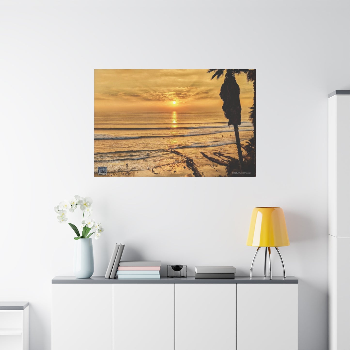 Swamis Vibe Encinitas California JSE Photograph #339 Swamis Sunset Gold Stretched Canvas Art, Sunset Beach Decor, Coastal Wall Art, Ocean Landscape Print, Tropical Home Decoration, Beach Lover Gift