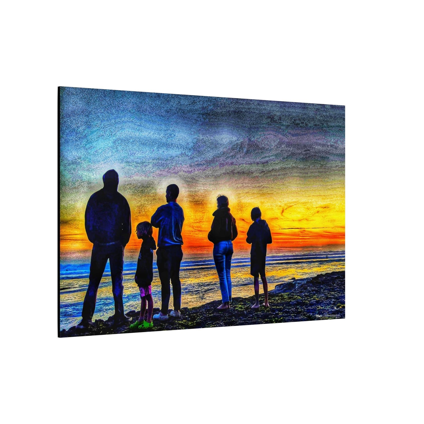 Swamis Vibe Encinitas California JSE Photograph #131 Swamis Low Tide Tourists Sunset Family Silhouette Canvas Wall Art, Stretched Canvas, Home Decor for Living Room, Gift for Parents, Family Portrait, Nature Art