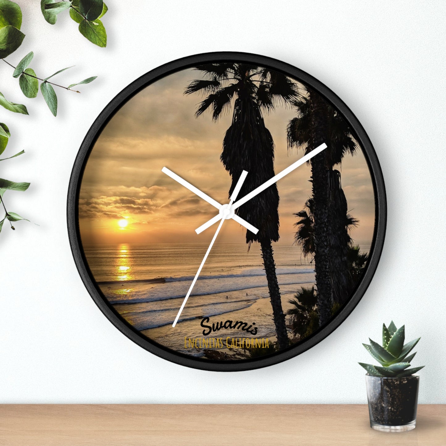 Swamis Vibe Encinitas California JSE Designs Swamis Surfing Sunset Wall Clock #2. Palm Trees Wall Clock, Coastal Decor, Home Wall Art, Beach Vibes, Unique Gift for Beach Lovers