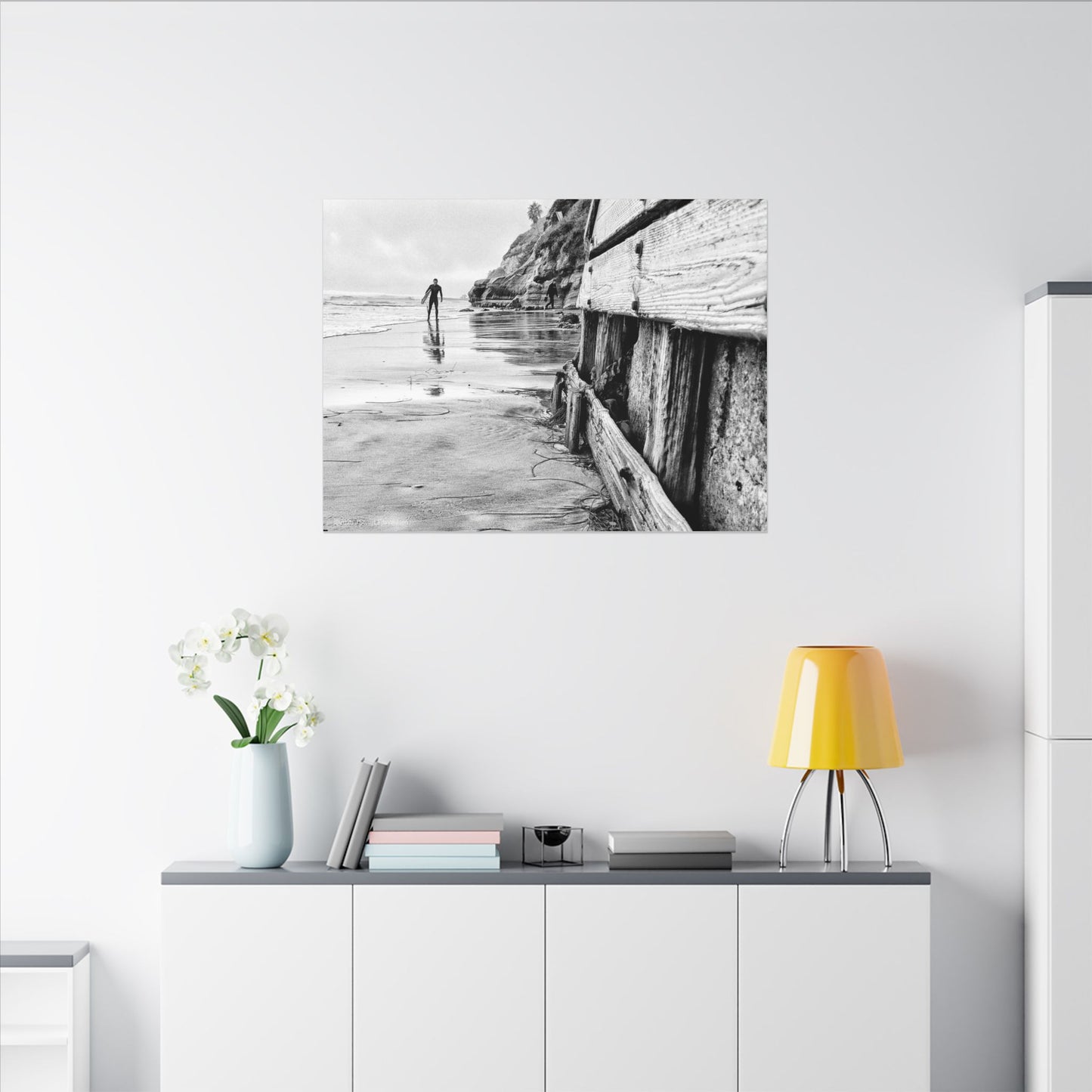 Swamis Vibe Encinitas California JSE Photograph #1221 Surfer on Swamis Beach BW Surfing Wall Art Print, Black and White Coastal Decor, Beach Lover Gift, Home Office Artwork, Surfer Canvas