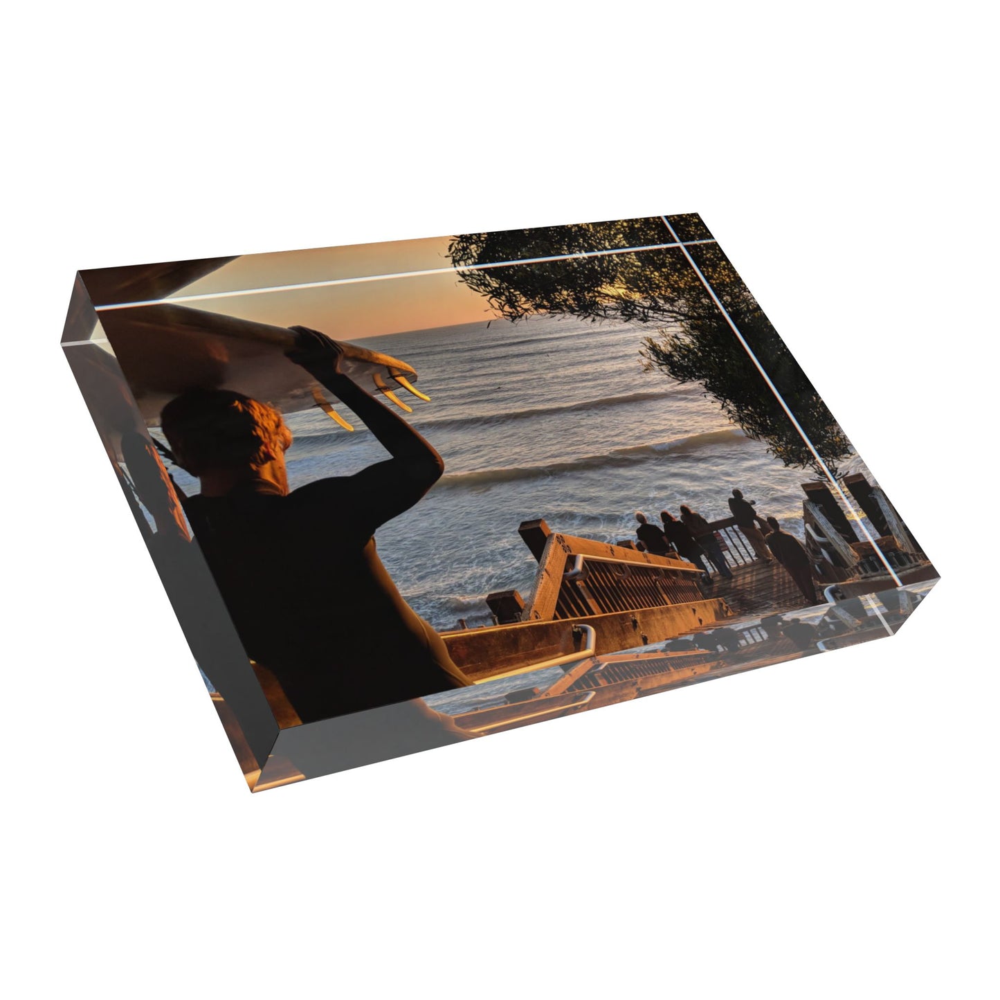 Swamis Vibe Surf and Sunsets Swamis Beach Stairs #308 Sunset Surf Photo Block - Beach Decor, Gift for Surfers, Memory Keepsake, Home or Office Accent, Coastal Wall Art