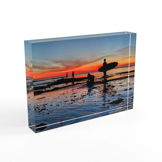 Swamis Vibe Surf and Sunsets Low Tide Surfers #2. Photo Block Beach Decor, Wall Art, Unique Gift, Home Decoration, Surfing Enthusiast
