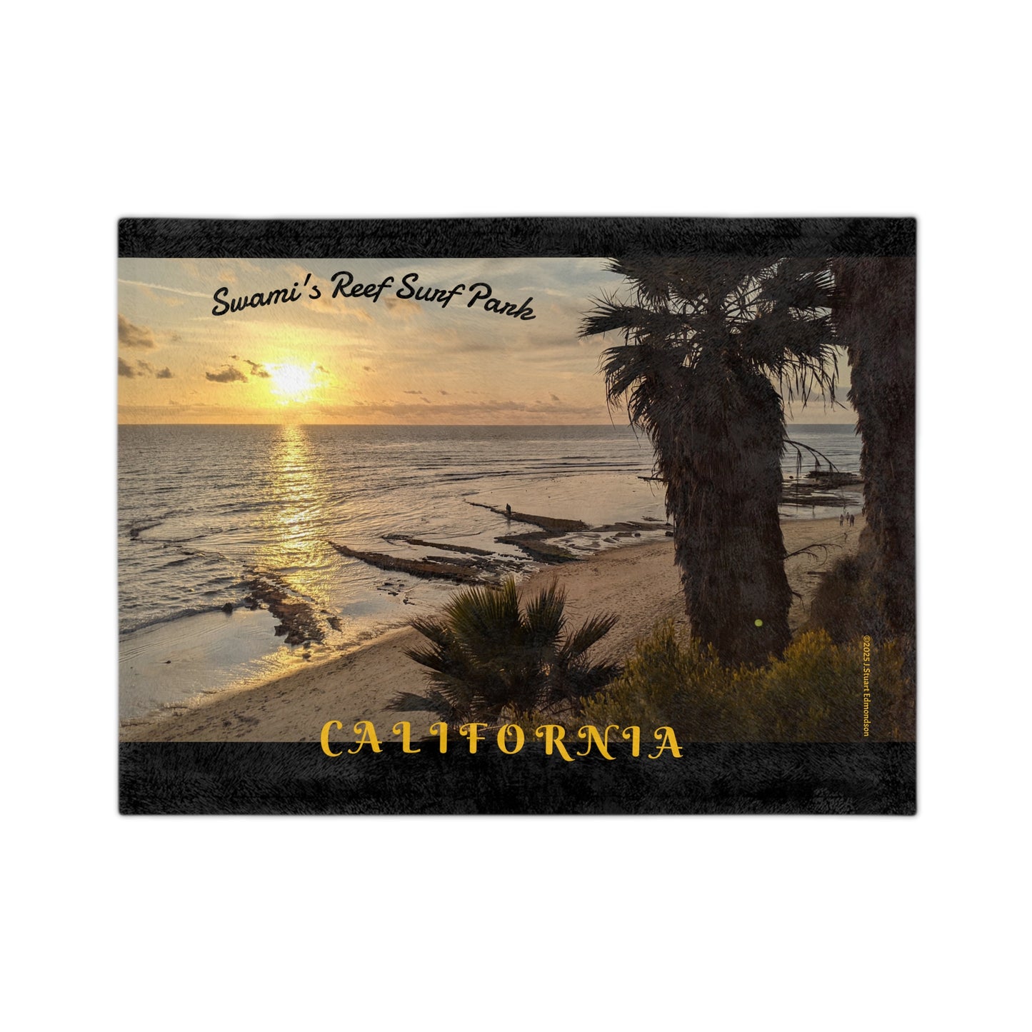 Swamis Vibe Encinitas California JSE Designs Surfer Sunset Blanket #3. Cozy Velveteen Blanket | Beach Sunset Decor, California Theme, Travel Souvenir, Gift for Surf Lovers, Home Comfort, Warm Throw