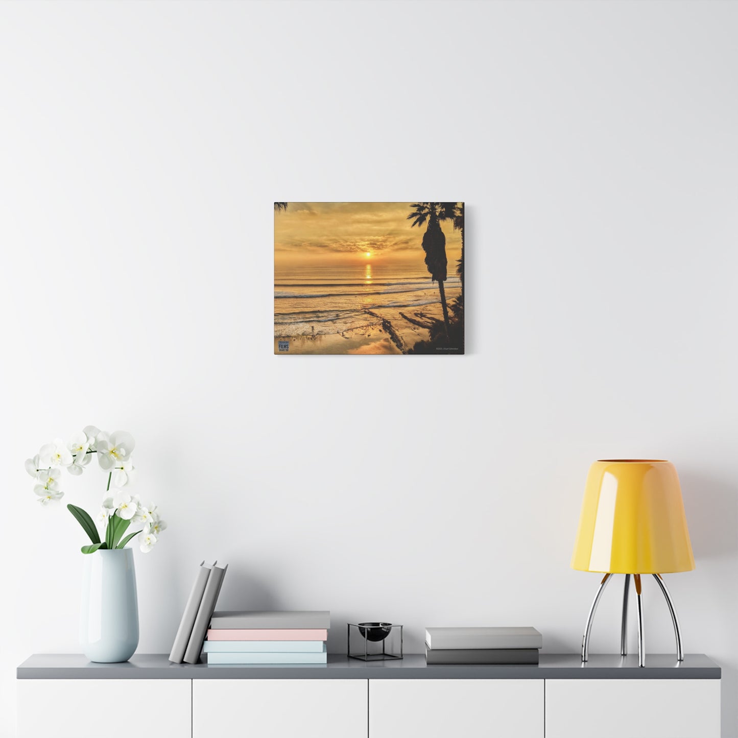 Swamis Vibe Encinitas California JSE Photograph #339 Swamis Sunset Gold Stretched Canvas Art, Sunset Beach Decor, Coastal Wall Art, Ocean Landscape Print, Tropical Home Decoration, Beach Lover Gift