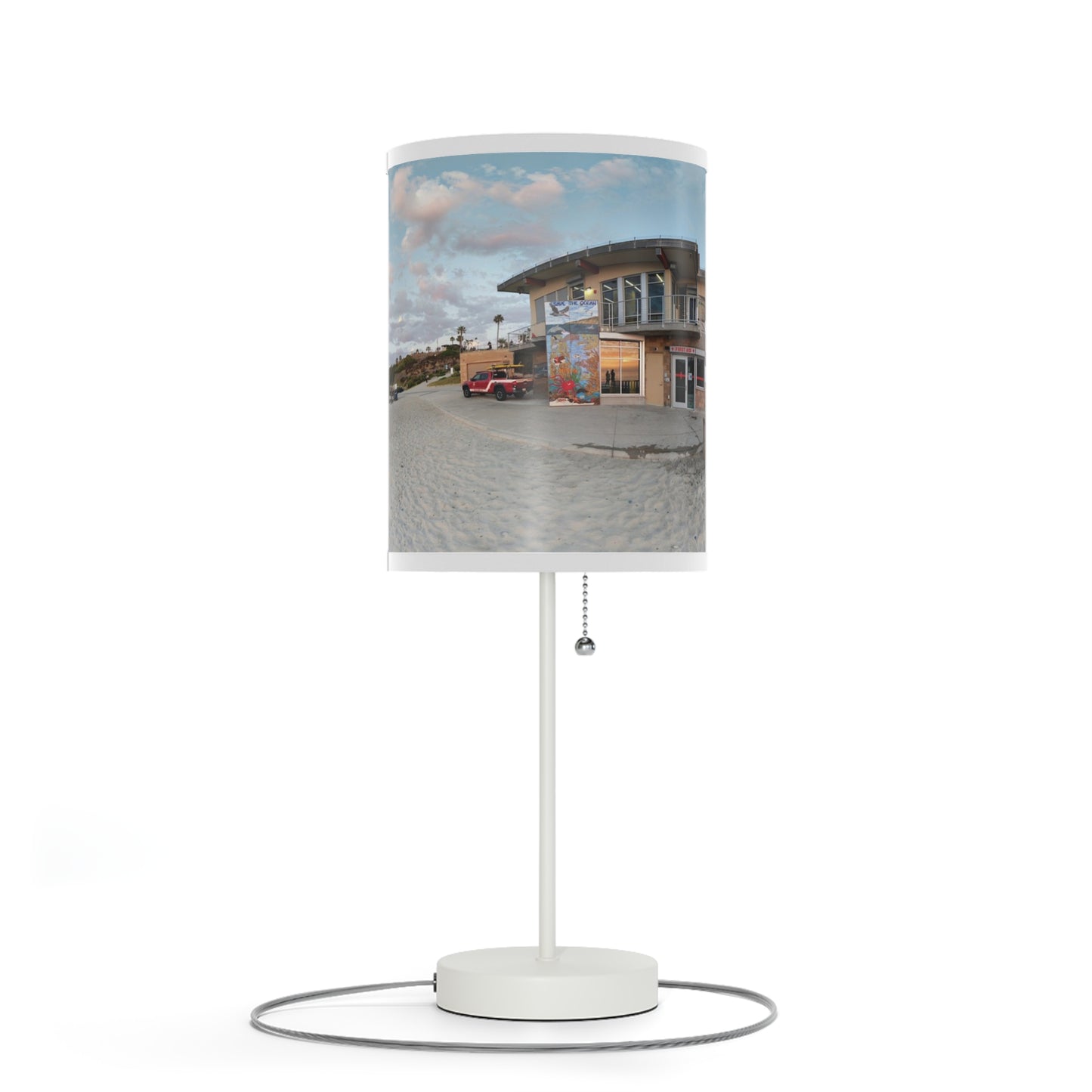 Swamis Vibe MoonLight Beach Table Desk Lamp #402 Featuring Panorama Moonlight Beach Lifeguard Station Sunset