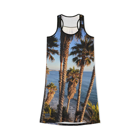 Swamis Vibe JSE Cali Designs Racerback Sports Dress Swami's Vibe Surf Park Collection - Palm Grove Surfers Sunset #333 Tropical Beach Racerback Dress, Vacation Outfit, Boho Style Dress, Summer Dress, Casual Summer Wear, Beachwear
