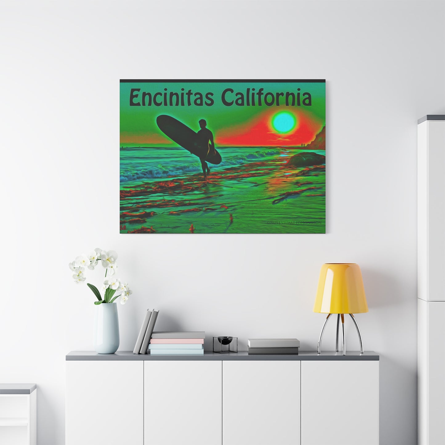 Encinitas California Surf Canvas Art | Coastal Wall Decor, Beach House Gift, Seaside Home Decor, California Art, Surfer Print