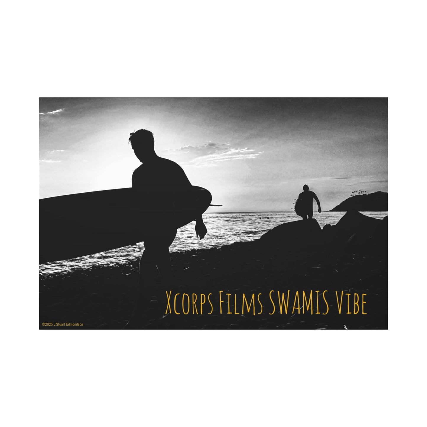 Swamis Vibe Encinitas California JSE Photograph #1029 Swamis Surfers Silhouettes Surfing Art Print, Black-and-White Canvas Wall Decor, Beach Vibe, Surf Culture Home Decoration, Gift for Surfers, Beach Lovers