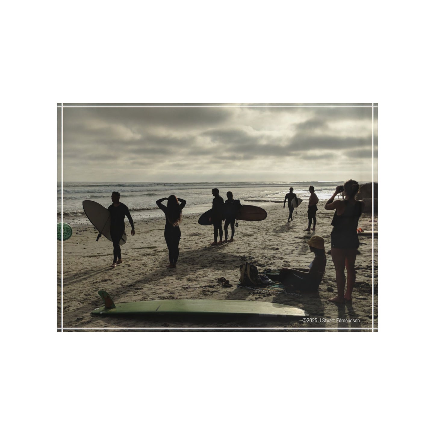 Swamis Vibe Surf and Sunsets Surfers on Swamis Beach Photo Block, Beach Decor, Home Accent, Personalized Gift, Ocean Theme, Family Memories Display