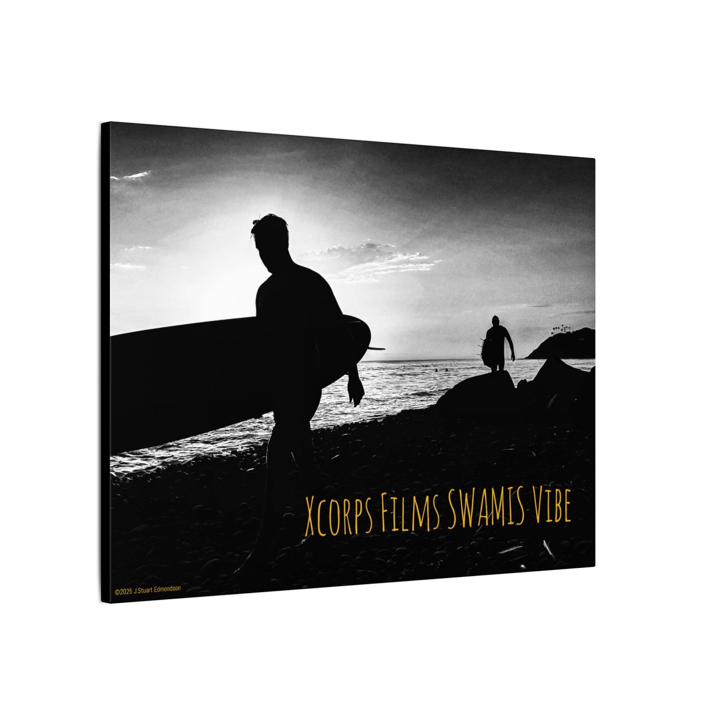 Swamis Vibe Encinitas California JSE Photograph #1029 Swamis Surfers Silhouettes Surfing Art Print, Black-and-White Canvas Wall Decor, Beach Vibe, Surf Culture Home Decoration, Gift for Surfers, Beach Lovers