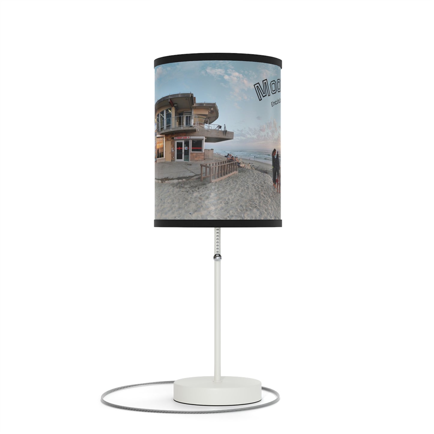 Swamis Vibe MoonLight Beach Table Desk Lamp #402 Featuring Panorama Moonlight Beach Lifeguard Station Sunset