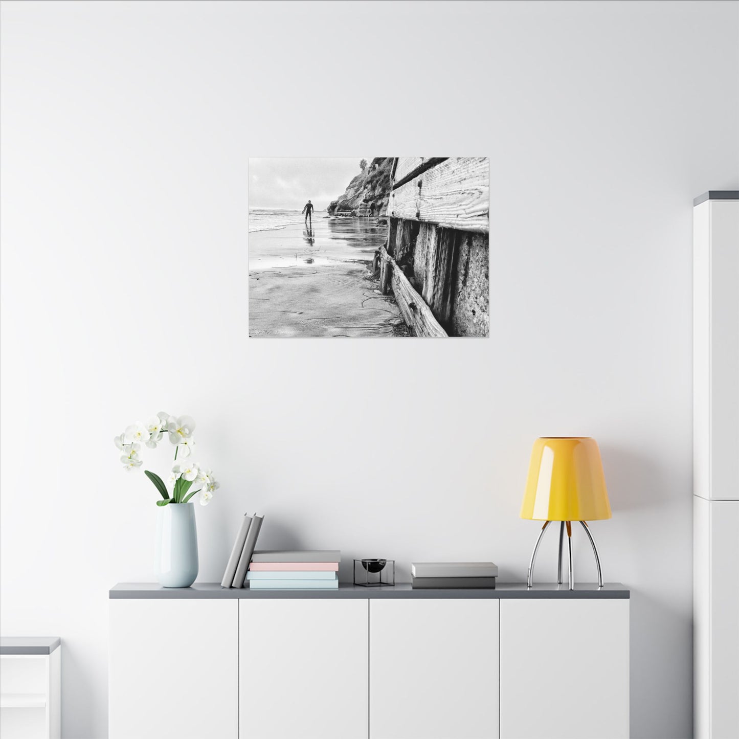 Swamis Vibe Encinitas California JSE Photograph #1221 Surfer on Swamis Beach BW Surfing Wall Art Print, Black and White Coastal Decor, Beach Lover Gift, Home Office Artwork, Surfer Canvas