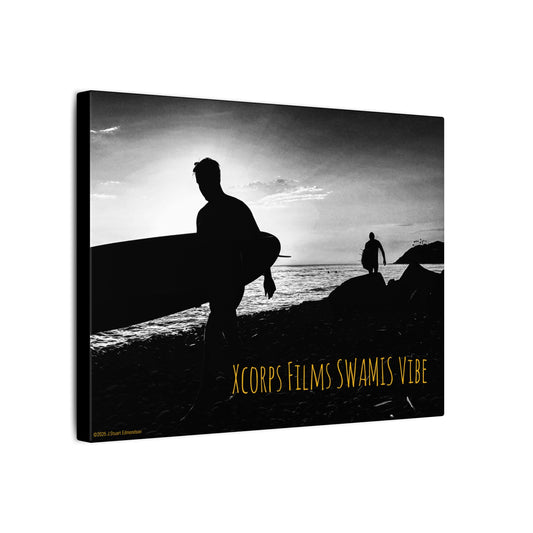 Swamis Vibe Encinitas California JSE Photograph #1029 Swamis Surfers Silhouettes Surfing Art Print, Black-and-White Canvas Wall Decor, Beach Vibe, Surf Culture Home Decoration, Gift for Surfers, Beach Lovers