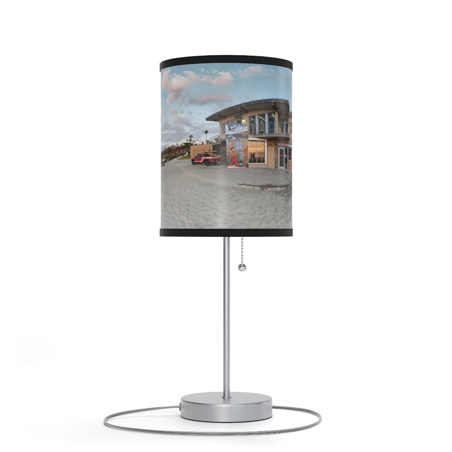 Swamis Vibe MoonLight Beach Table Desk Lamp #402 Featuring Panorama Moonlight Beach Lifeguard Station Sunset