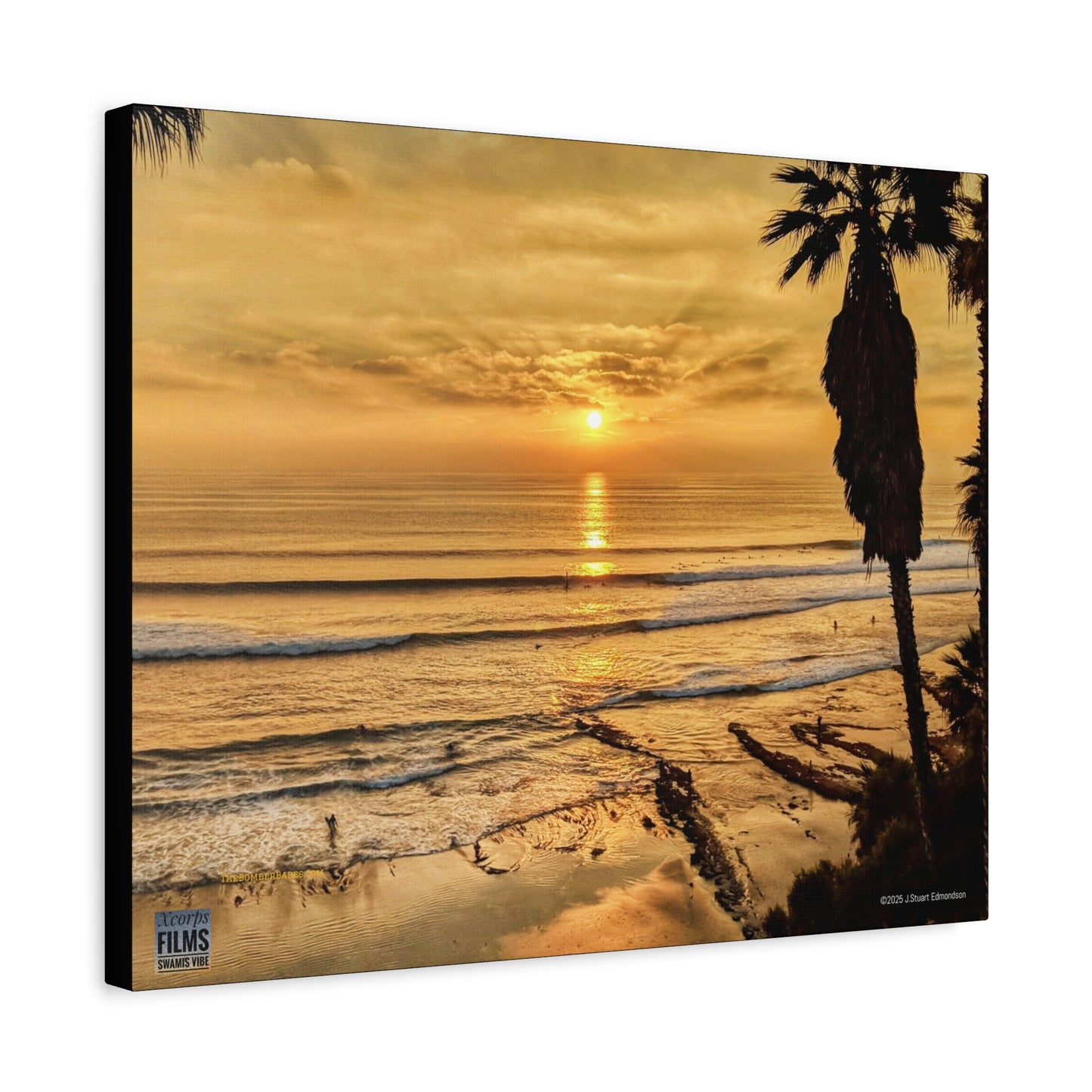 Swamis Vibe Encinitas California JSE Photograph #339 Swamis Sunset Gold Stretched Canvas Art, Sunset Beach Decor, Coastal Wall Art, Ocean Landscape Print, Tropical Home Decoration, Beach Lover Gift