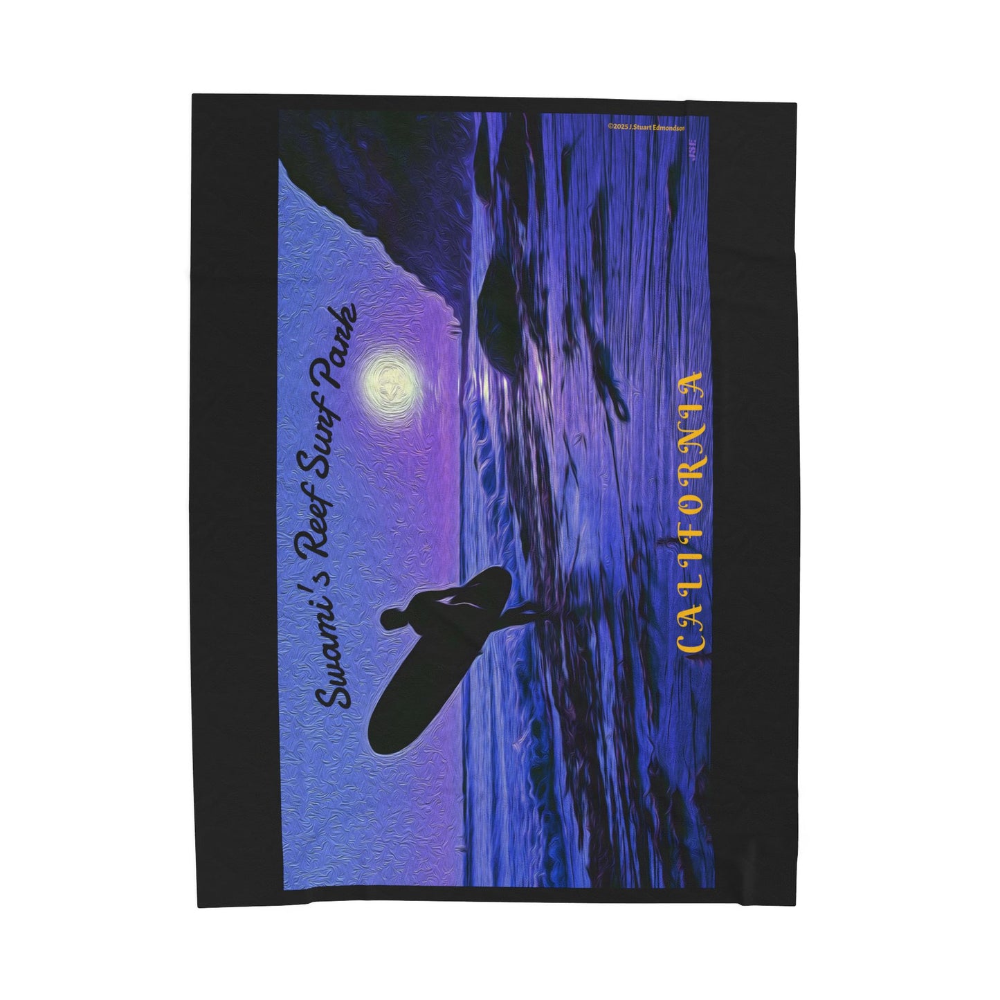 Swamis Vibe Encinitas California JSE Designs  Purple Moon Surfer Blanket #4 Surf Waves Velveteen Plush Blanket, Cozy Throw Blanket, Beach Decor, Gift for Surfers, Home Essentials, Outdoor Blanket