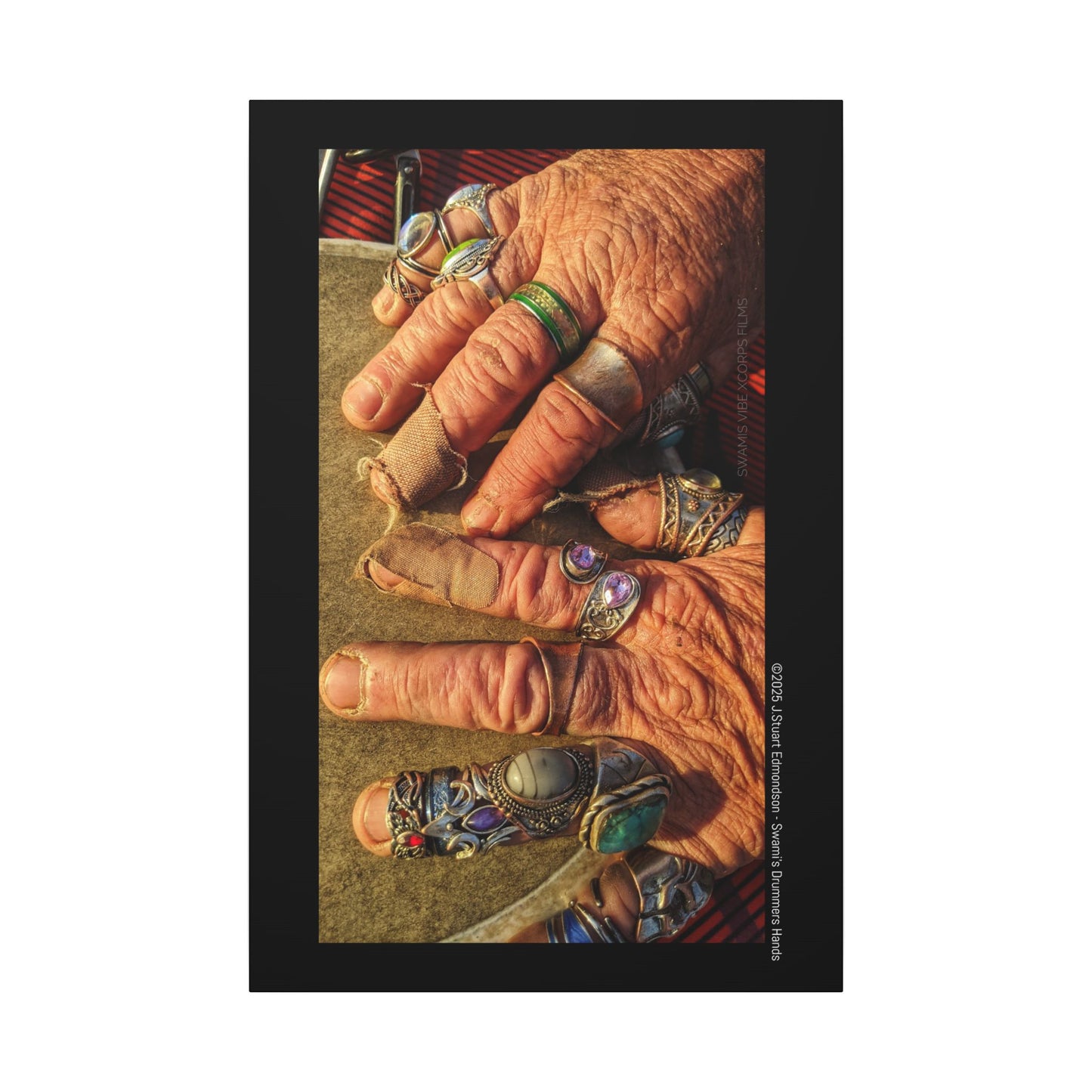 Swamis Vibe Encinitas California JSE Photograph #1253 Swamis Drummer Hands Artistic Canvas Wall Art, Bohemian Home Decor, Unique Gift for Art Lovers, Vibrant Pop Culture Design, Studio Display