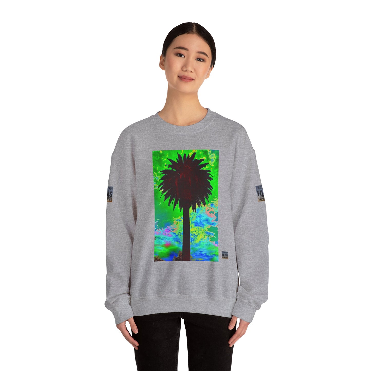 Palm Tree Surf Crewneck Sweatshirt - California Surfing Sunset JSE Surf Photo Designs #12525