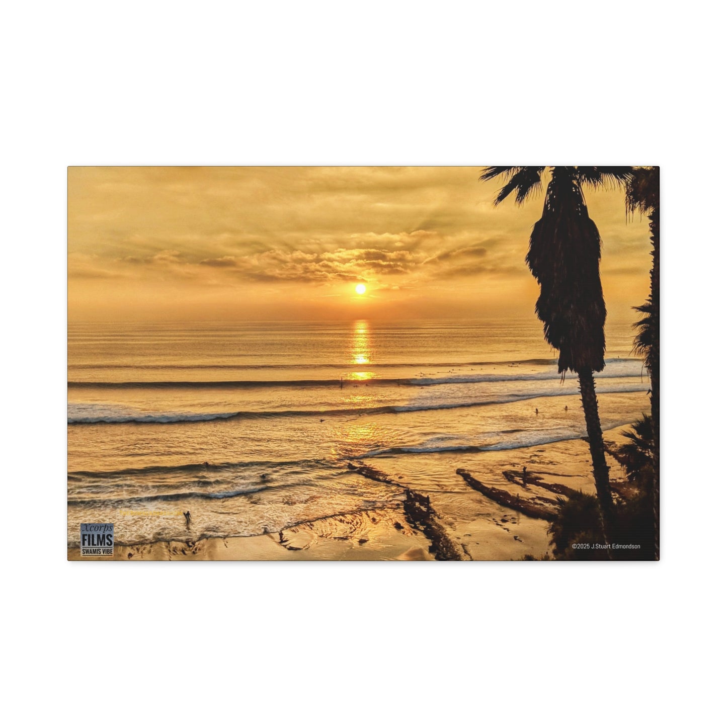 Swamis Vibe Encinitas California JSE Photograph #339 Swamis Sunset Gold Stretched Canvas Art, Sunset Beach Decor, Coastal Wall Art, Ocean Landscape Print, Tropical Home Decoration, Beach Lover Gift