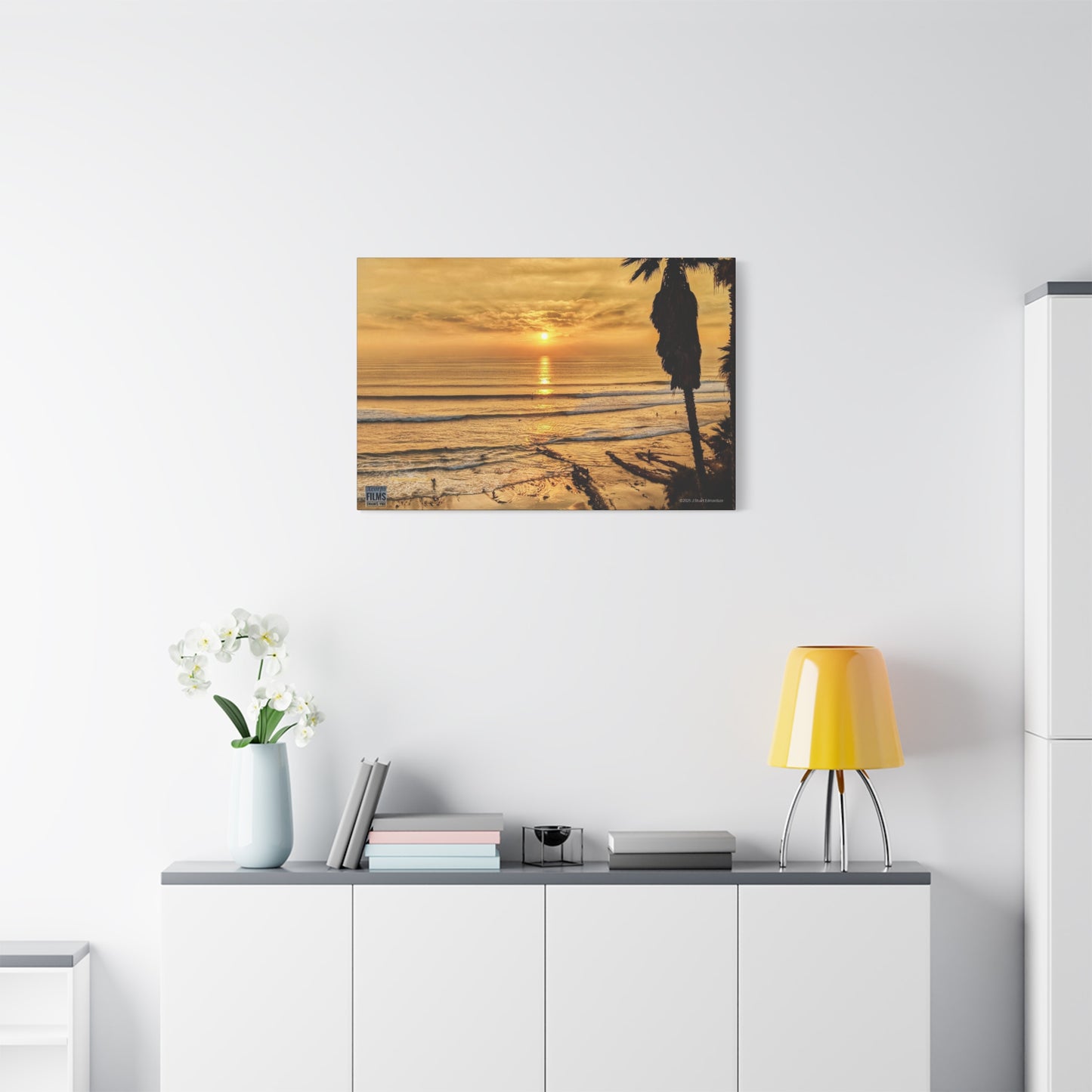 Swamis Vibe Encinitas California JSE Photograph #339 Swamis Sunset Gold Stretched Canvas Art, Sunset Beach Decor, Coastal Wall Art, Ocean Landscape Print, Tropical Home Decoration, Beach Lover Gift