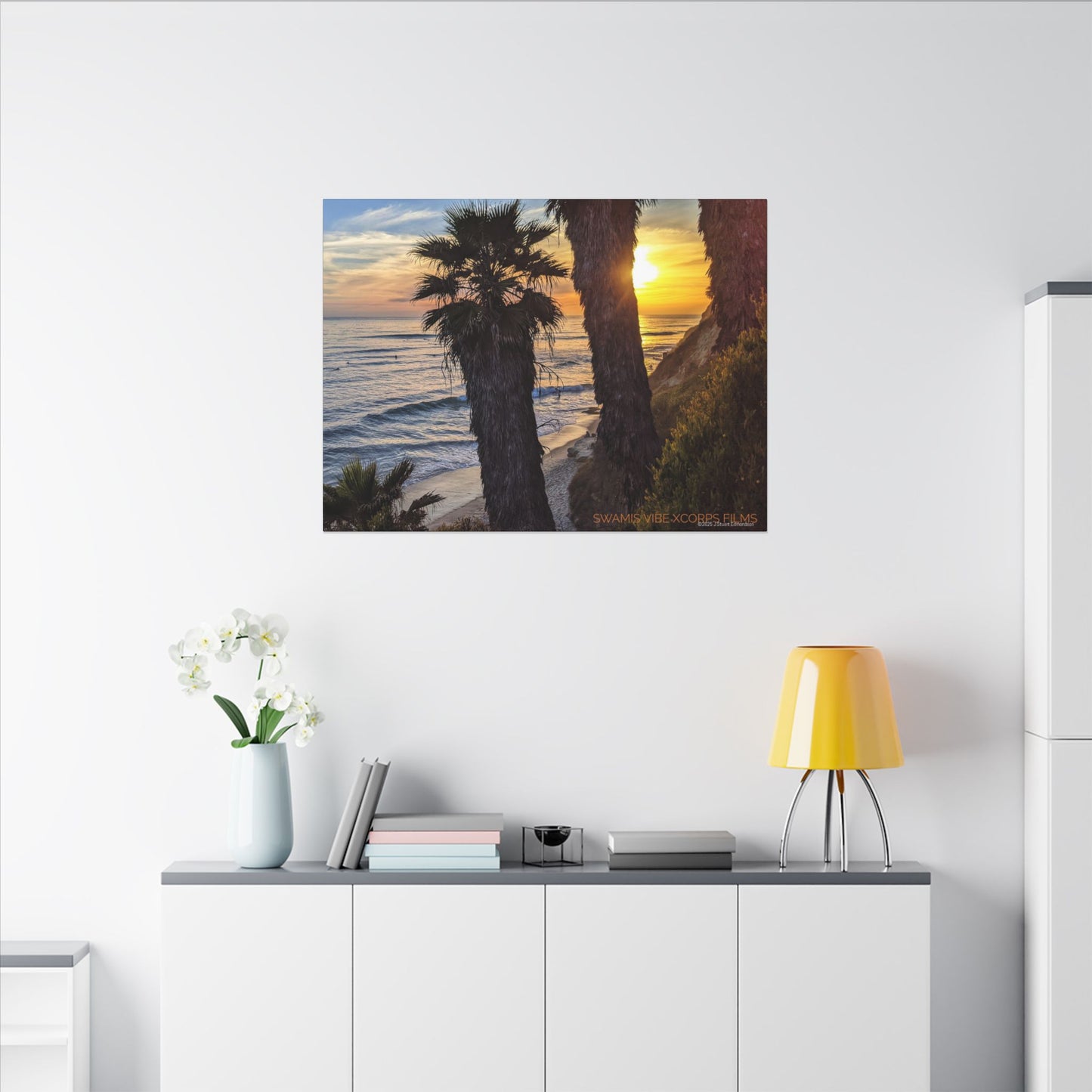 Swamis Vibe Encinitas California JSE Photograph #102 Swamis Sunset Palms and Waves Coastal Sunset Canvas Print, Wall Art, Beach Decor, Home Decor, Nature Wall Art, Tropical Print