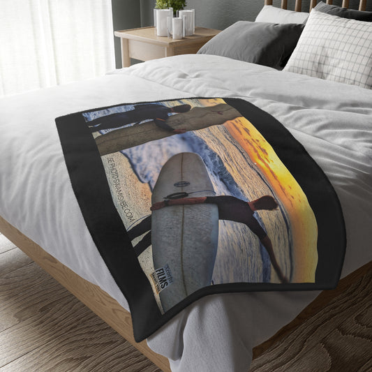 Swamis Vibe Encinitas California JSE Designs Surfer Sunset Blanket #2. Velveteen Microfiber Blanket - Swamis Vibe Surfer Sunset Beach California Two-sided Print