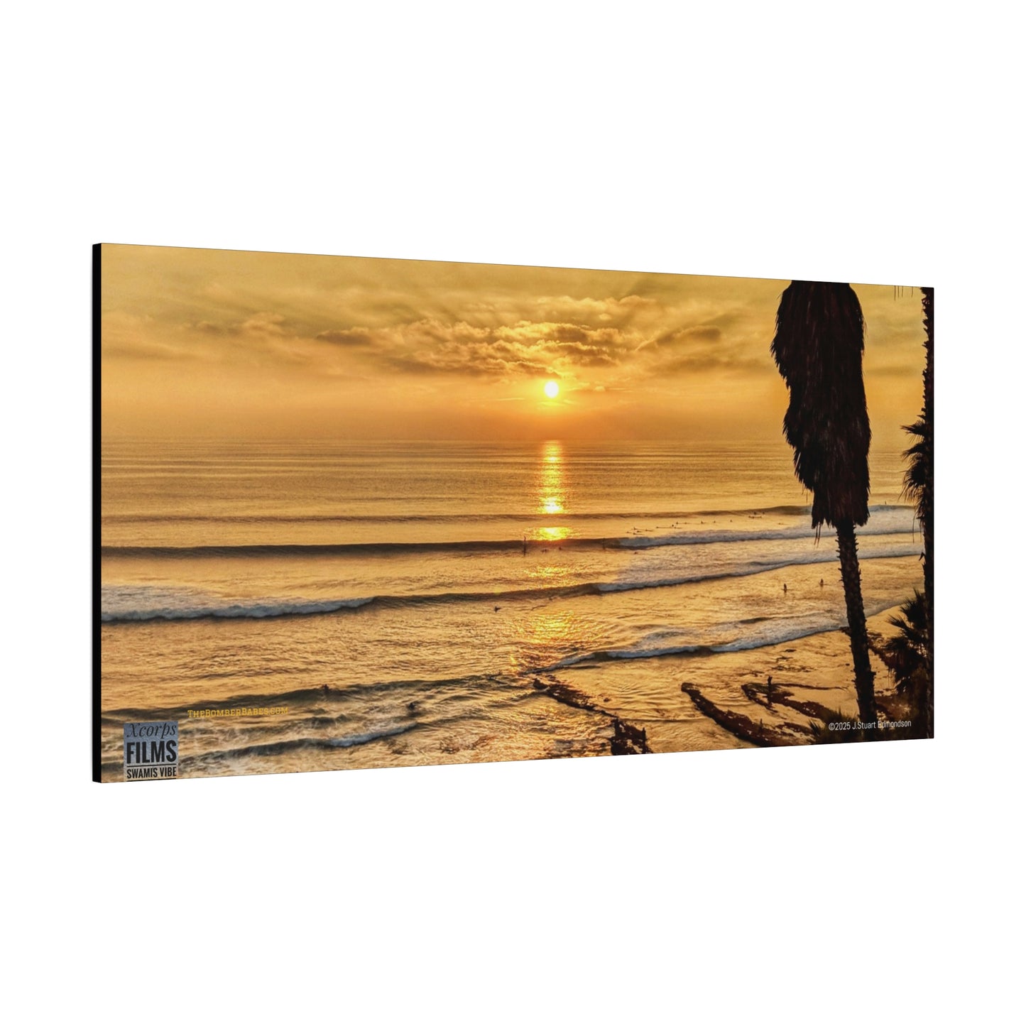 Swamis Vibe Encinitas California JSE Photograph #339 Swamis Sunset Gold Stretched Canvas Art, Sunset Beach Decor, Coastal Wall Art, Ocean Landscape Print, Tropical Home Decoration, Beach Lover Gift