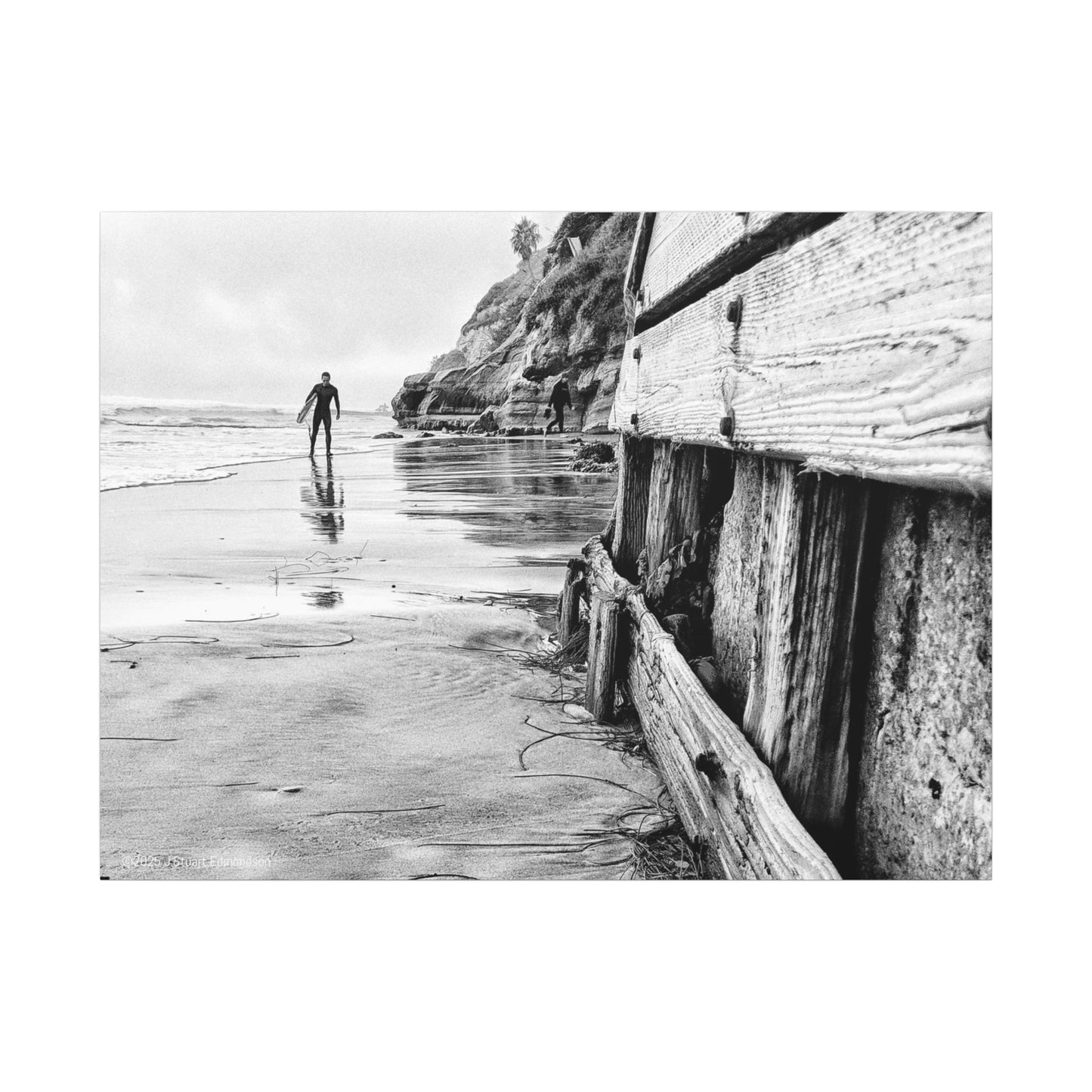 Swamis Vibe Encinitas California JSE Photograph #1221 Surfer on Swamis Beach BW Surfing Wall Art Print, Black and White Coastal Decor, Beach Lover Gift, Home Office Artwork, Surfer Canvas