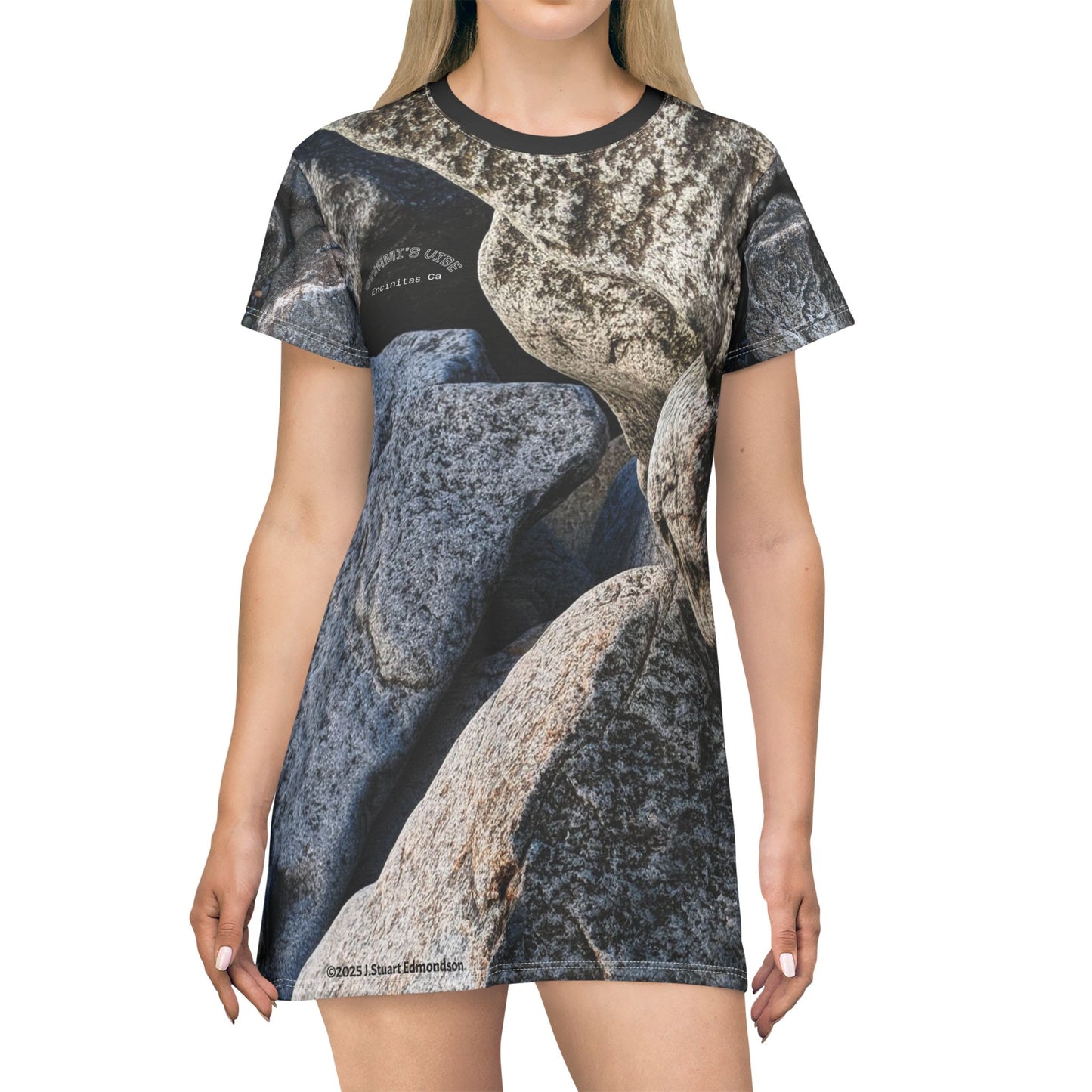 Swamis Vibe Stone T-Shirt Beach Dress #8. Swamis Melted Rocks Artistic Nature T-Shirt Dress Nature-Inspired T-Shirt Dress, Rock Pattern Casual Dress, Summer Outfit, Beach Cover-Up, Eco-Friendly Apparel