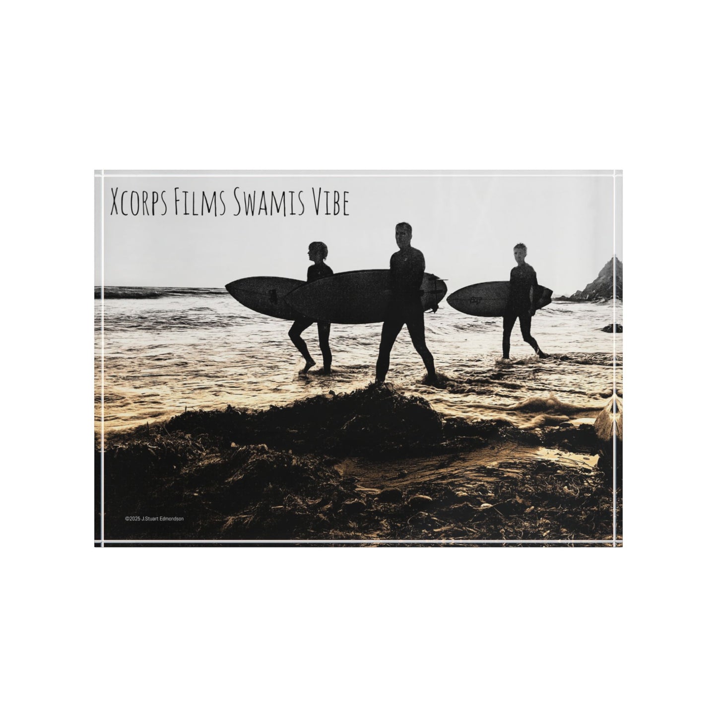 Swamis Vibe Surf and Sunsets - 3 Surfers Surf Culture Photo Block, Beach Decor for Surfers, Coastal Home Art, Unique Gift for Beach Lovers, Ocean Photography Display