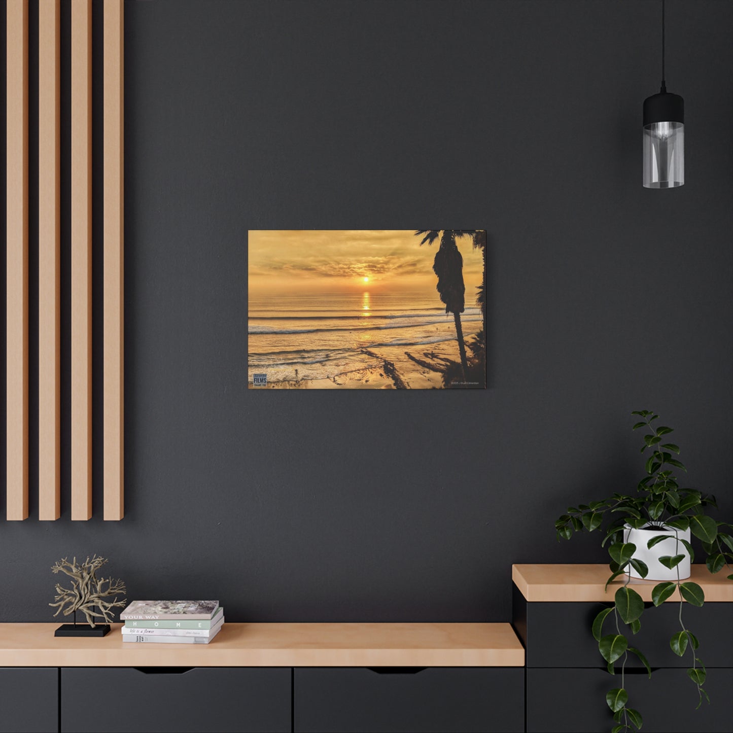 Swamis Vibe Encinitas California JSE Photograph #339 Swamis Sunset Gold Stretched Canvas Art, Sunset Beach Decor, Coastal Wall Art, Ocean Landscape Print, Tropical Home Decoration, Beach Lover Gift