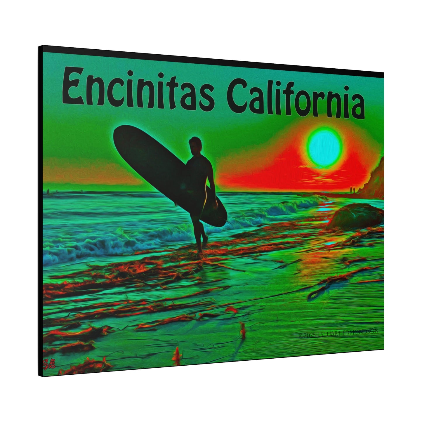 Encinitas California Surf Canvas Art | Coastal Wall Decor, Beach House Gift, Seaside Home Decor, California Art, Surfer Print