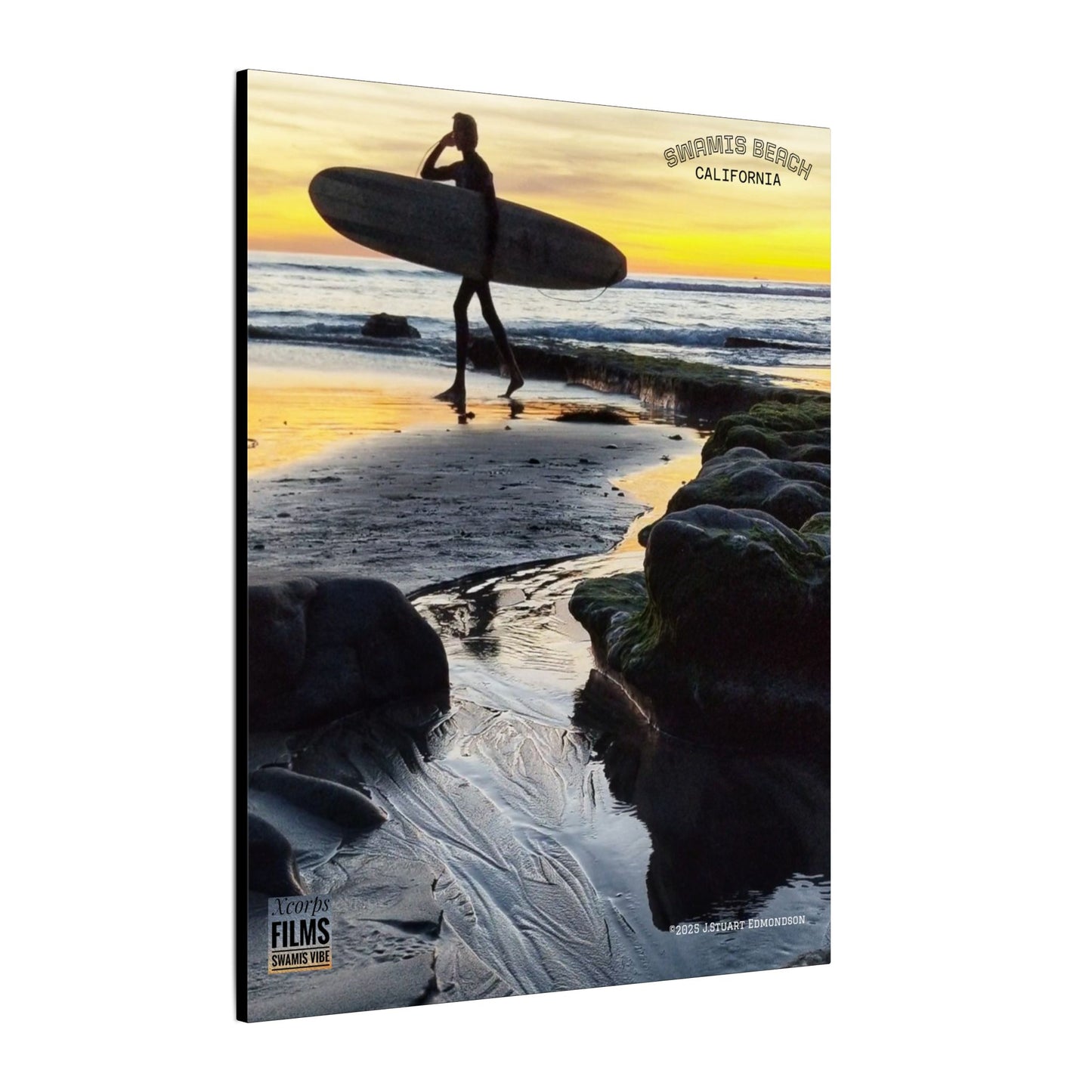 Swamis Vibe Encinitas California JSE Photograph #1200 Surfer On An Ancient Reef. Surfing Sunset Canvas Print - Beach Wall Art, Coastal Decor, Ocean Photography, Gift for Surfers, Home Aesthetic