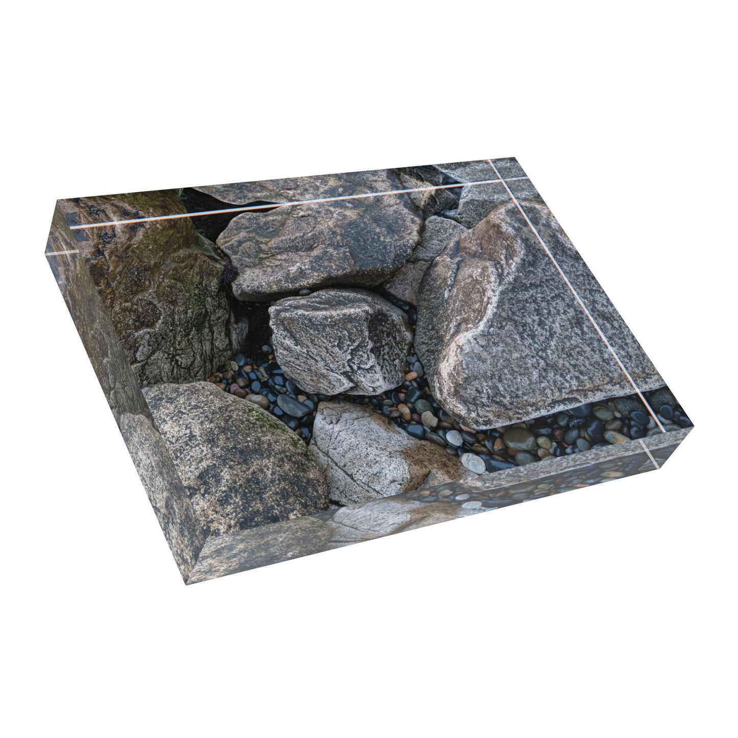 Swamis Melted Rocks Encinitas California Solid Acrylic Photo Block Natural Stone Photo Block Display, Home Decor, Gift for Nature Lovers