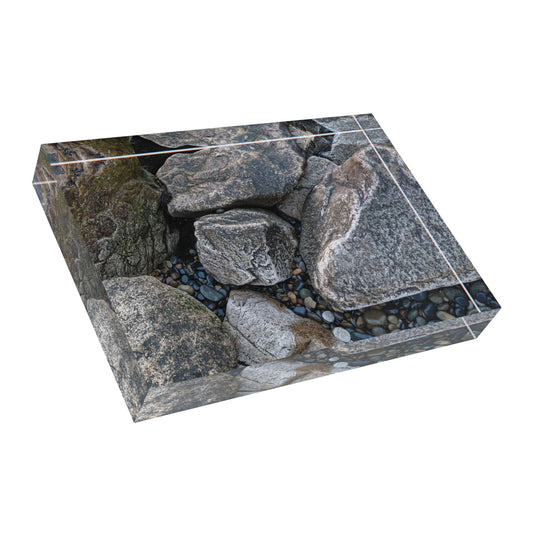 Swamis Melted Rocks Encinitas California Solid Acrylic Photo Block Natural Stone Photo Block Display, Home Decor, Gift for Nature Lovers