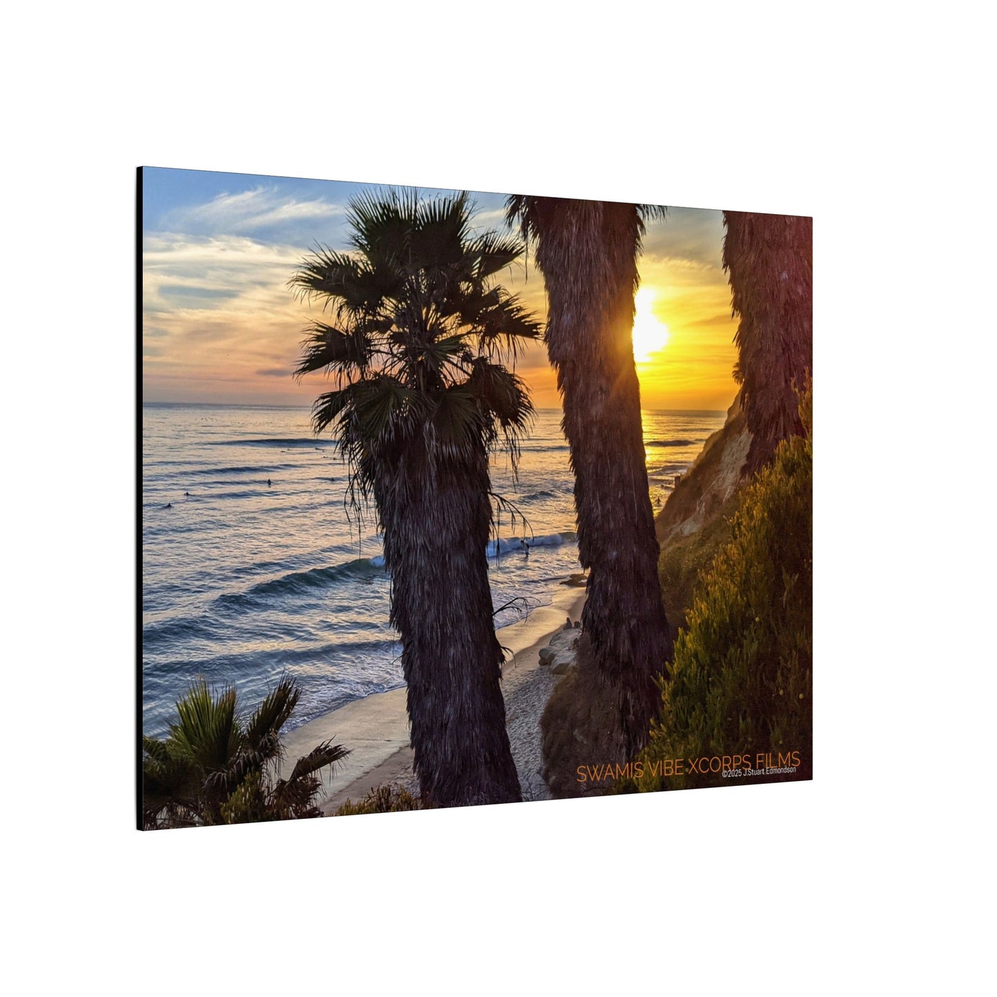 Swamis Vibe Encinitas California JSE Photograph #102 Swamis Sunset Palms and Waves Coastal Sunset Canvas Print, Wall Art, Beach Decor, Home Decor, Nature Wall Art, Tropical Print