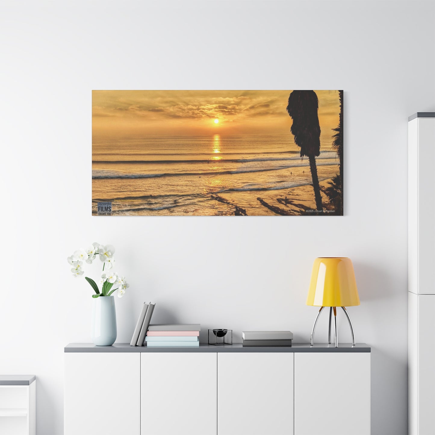 Swamis Vibe Encinitas California JSE Photograph #339 Swamis Sunset Gold Stretched Canvas Art, Sunset Beach Decor, Coastal Wall Art, Ocean Landscape Print, Tropical Home Decoration, Beach Lover Gift