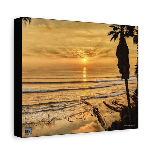 Swamis Vibe Encinitas California JSE Photograph #339 Swamis Sunset Gold Stretched Canvas Art, Sunset Beach Decor, Coastal Wall Art, Ocean Landscape Print, Tropical Home Decoration, Beach Lover Gift