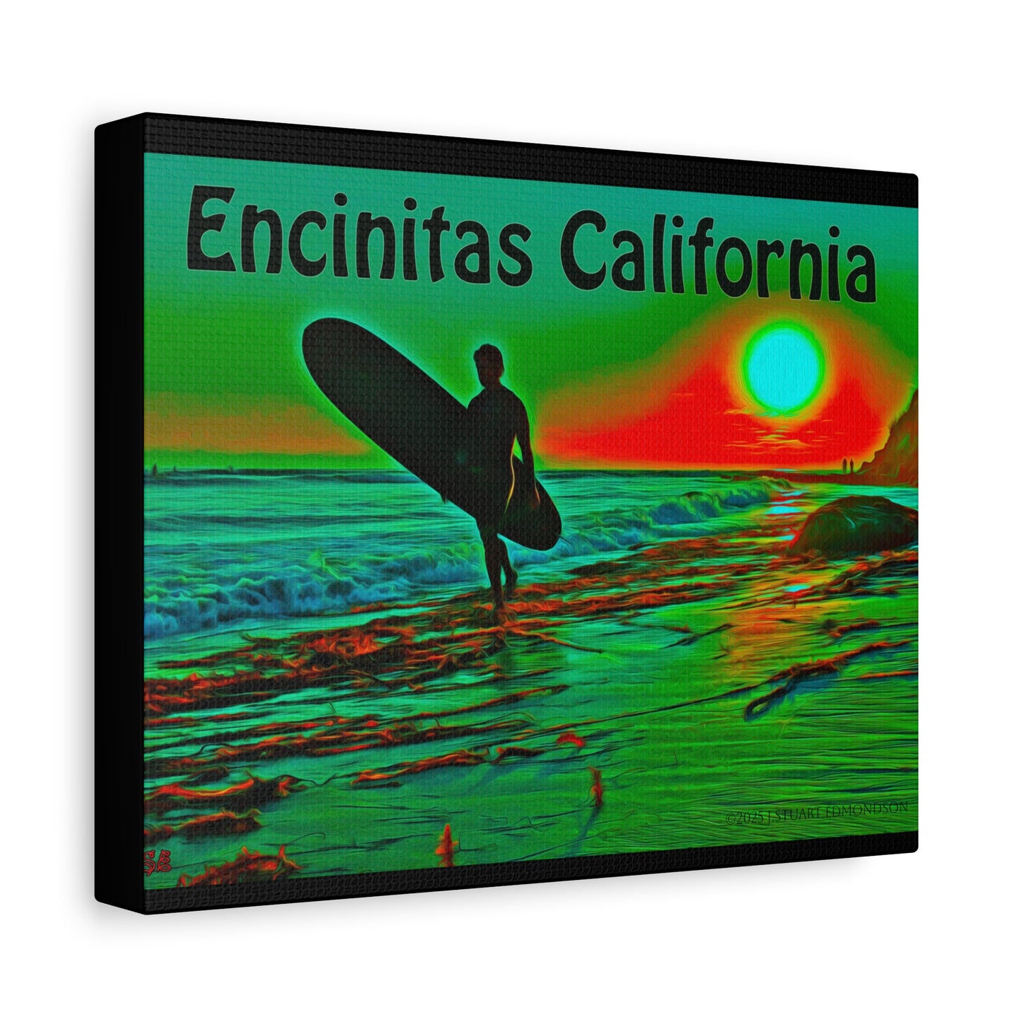 Encinitas California Surf Canvas Art | Coastal Wall Decor, Beach House Gift, Seaside Home Decor, California Art, Surfer Print