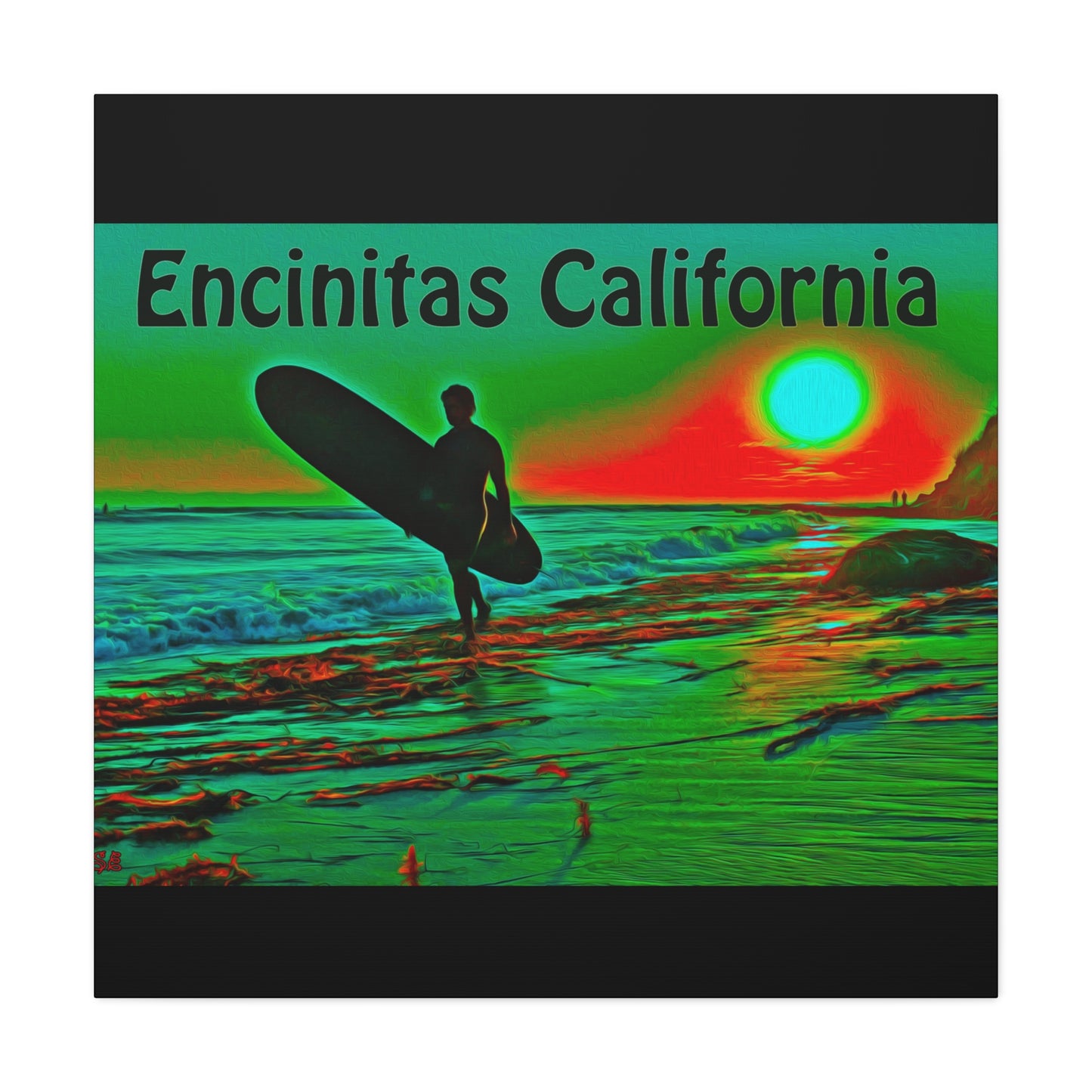 Encinitas California Surf Canvas Art | Coastal Wall Decor, Beach House Gift, Seaside Home Decor, California Art, Surfer Print