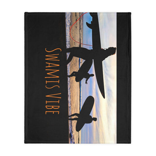 Swamis Vibe Encinitas California JSE Designs Surfer Sunset Blanket #2. Velveteen Microfiber Blanket - Swamis Vibe Surfer Sunset Beach California Two-sided Print