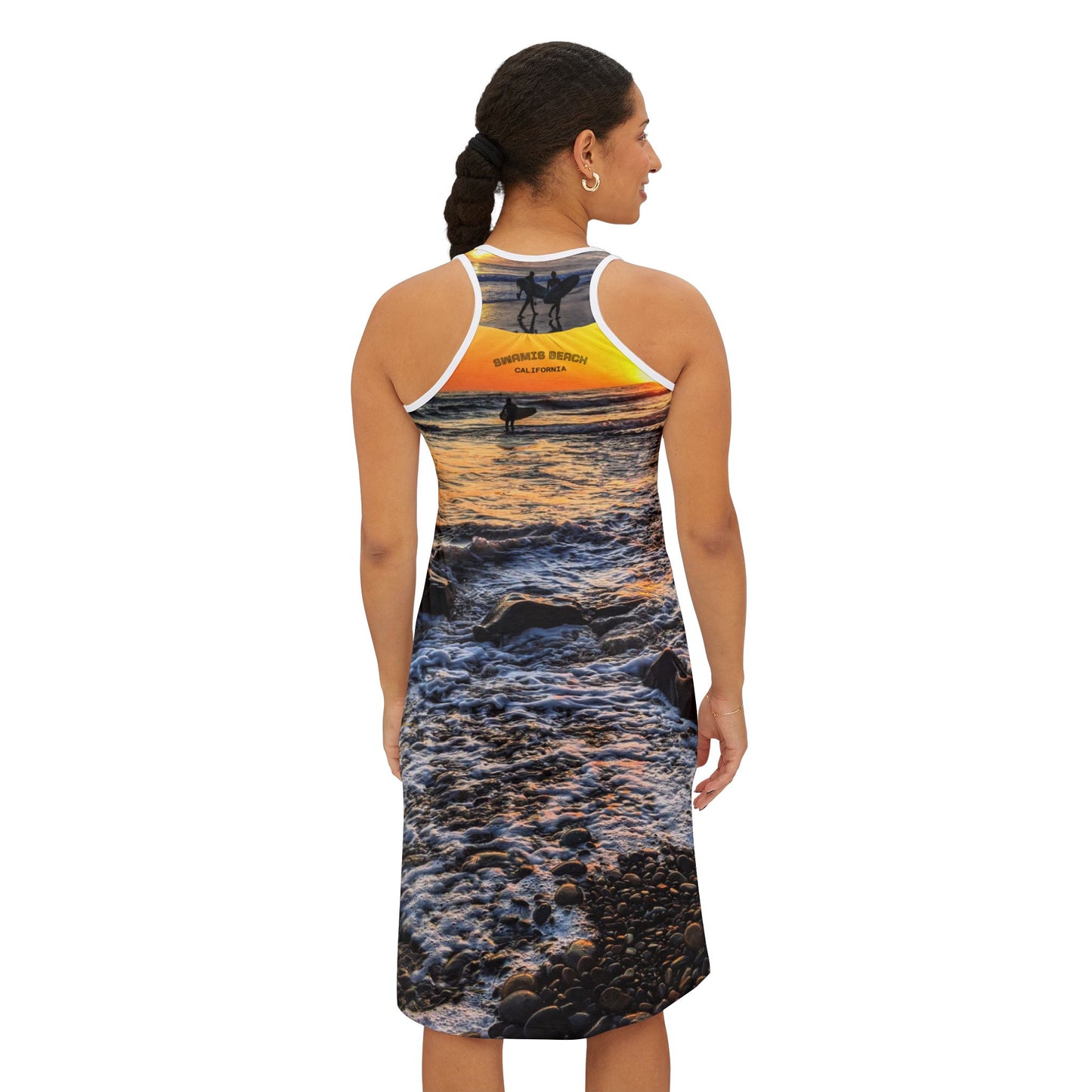 Swamis Vibe JSE Cali Designs Racerback Sports Dress Swami's Vibe Surf Park Collection - Palm Grove Surfers Sunset #333 Tropical Beach Racerback Dress, Vacation Outfit, Boho Style Dress, Summer Dress, Casual Summer Wear, Beachwear