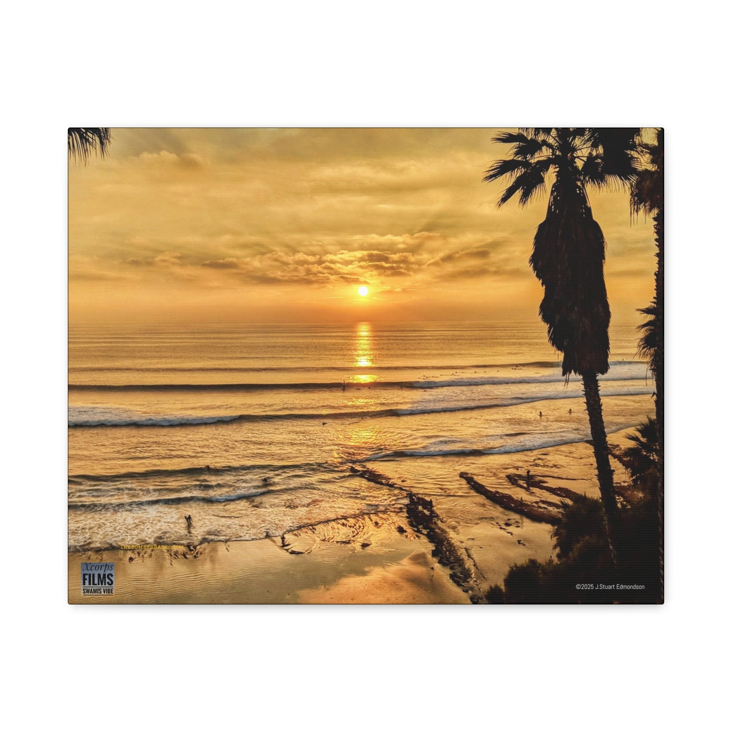 Swamis Vibe Encinitas California JSE Photograph #339 Swamis Sunset Gold Stretched Canvas Art, Sunset Beach Decor, Coastal Wall Art, Ocean Landscape Print, Tropical Home Decoration, Beach Lover Gift