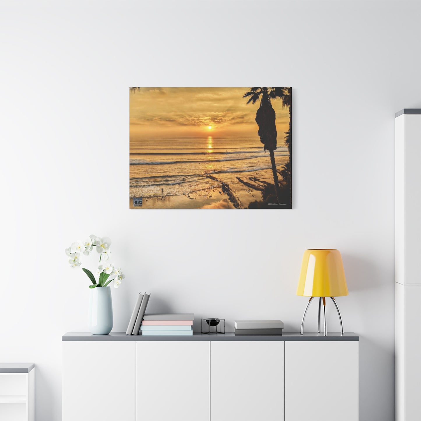 Swamis Vibe Encinitas California JSE Photograph #339 Swamis Sunset Gold Stretched Canvas Art, Sunset Beach Decor, Coastal Wall Art, Ocean Landscape Print, Tropical Home Decoration, Beach Lover Gift